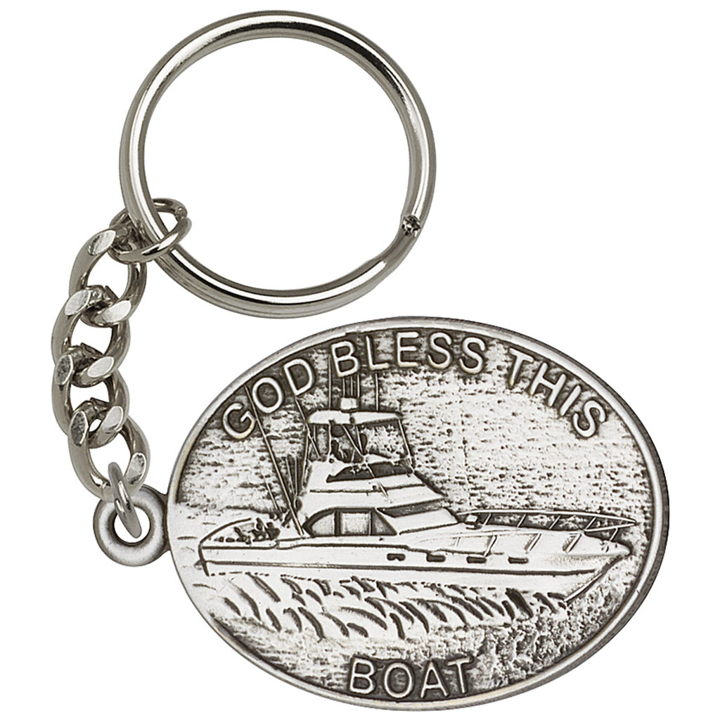 Pewter God Bless This Boat Key Chain