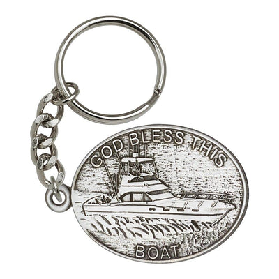 Pewter God Bless This Boat Key Chain, Made in USA, Bliss Manufacturing