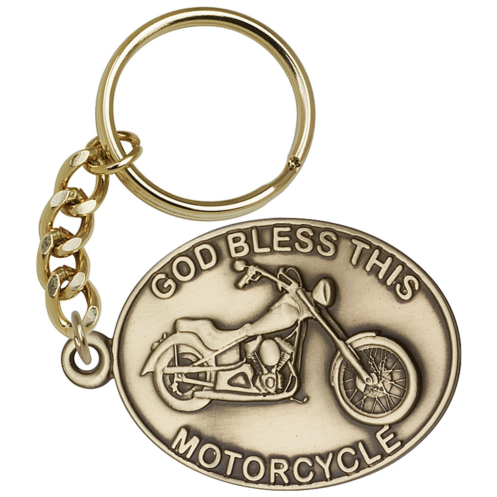 Gold God Bless this Motorcycle Key Chain