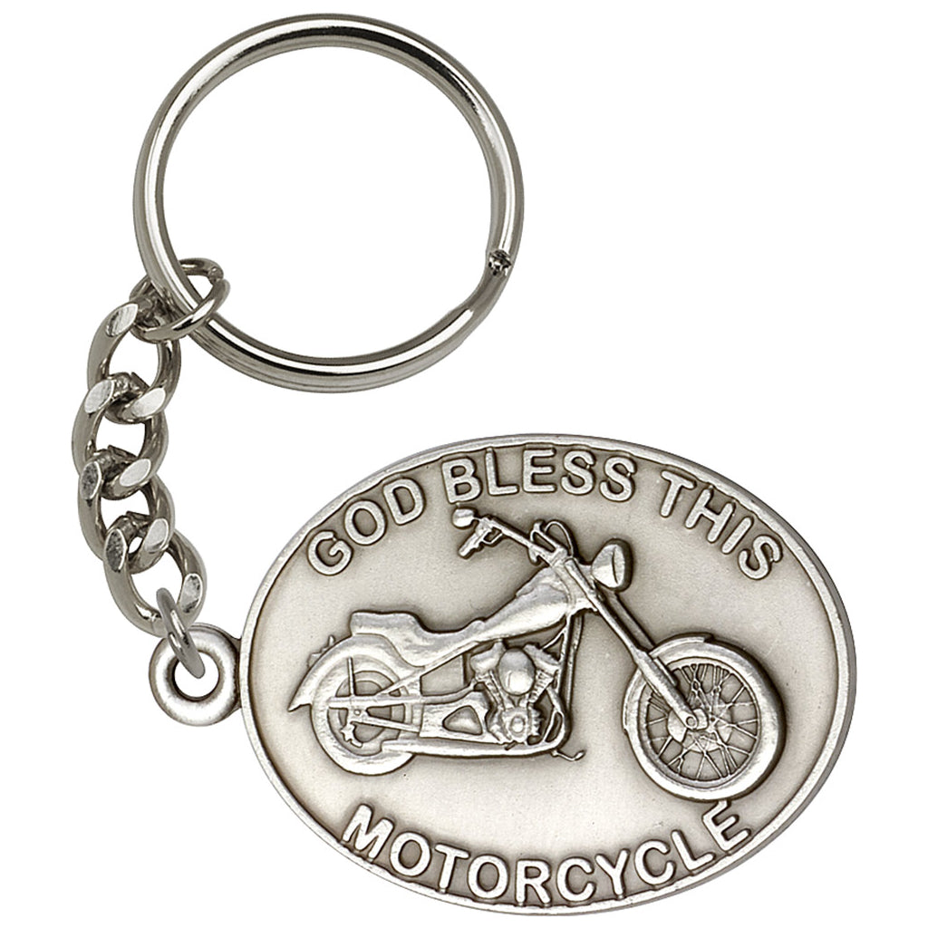 Pewter God Bless this Motorcycle Key Chain