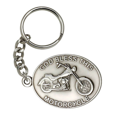 Pewter God Bless this Motorcycle Key Chain, Made in USA, Bliss Manufacturing