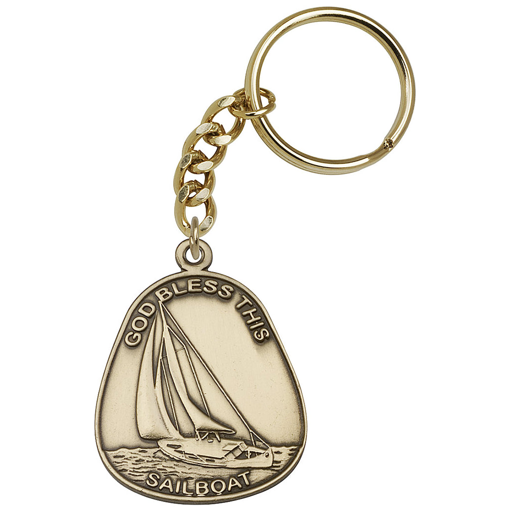 Gold God Bless This Sailboat Key Chain