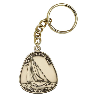 Gold Tone God Bless This Sailboat Key Chain, Made in USA, Bliss Manufacturing