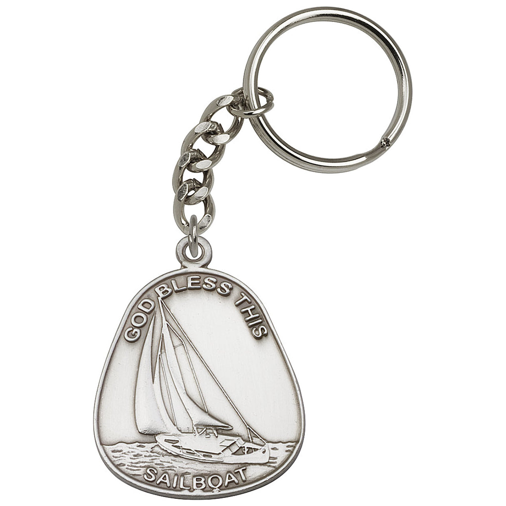 Pewter God Bless This Sailboat Key Chain