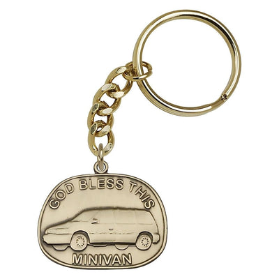 Gold Tone God Bless this Mini Van Key Chain, Made in USA, Bliss Manufacturing