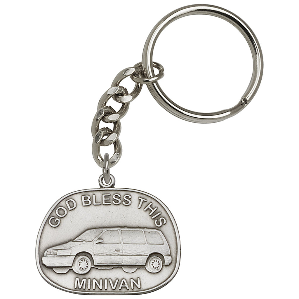 Pewter God Bless this Mini Van Key Chain