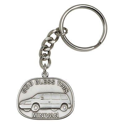 Pewter God Bless this Mini Van Key Chain, Made in USA, Bliss Manufacturing