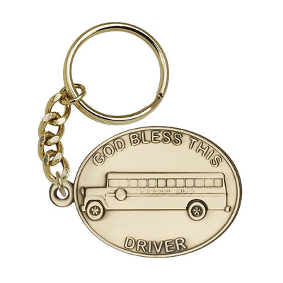 Gold Tone God Bless This Bus Driver Key Chain, Made in USA, Bliss Manufacturing