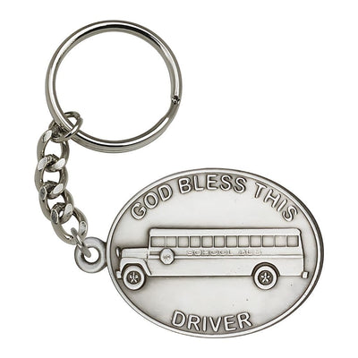 Pewter God Bless This Bus Driver Key Chain, Made in USA, Bliss Manufacturing