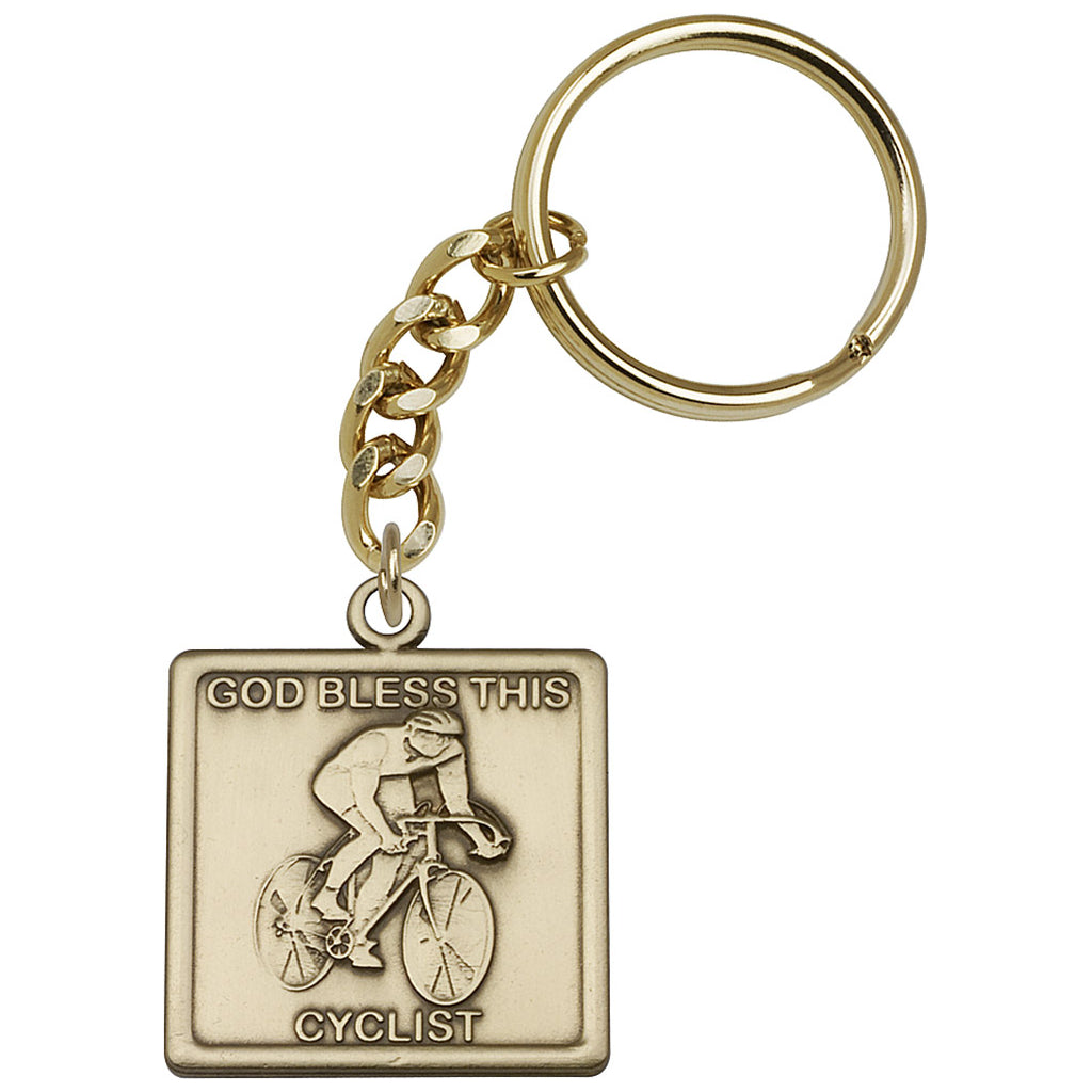 Gold God Bless This Cyclist Key Chain