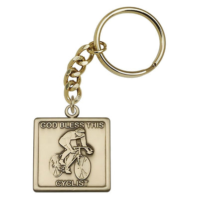 Gold Tone God Bless This Cyclist Key Chain, Made in USA, Bliss Manufacturing