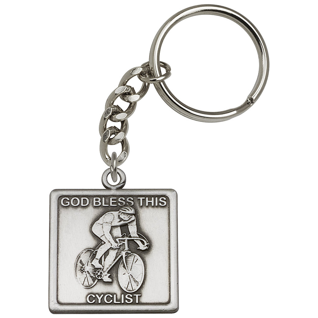 Pewter God Bless This Cyclist Key Chain