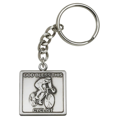 Pewter God Bless This Cyclist Key Chain, Made in USA, Bliss Manufacturing