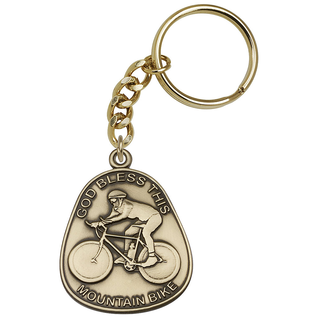 Gold God Bless This Mountain Bike Key Chain