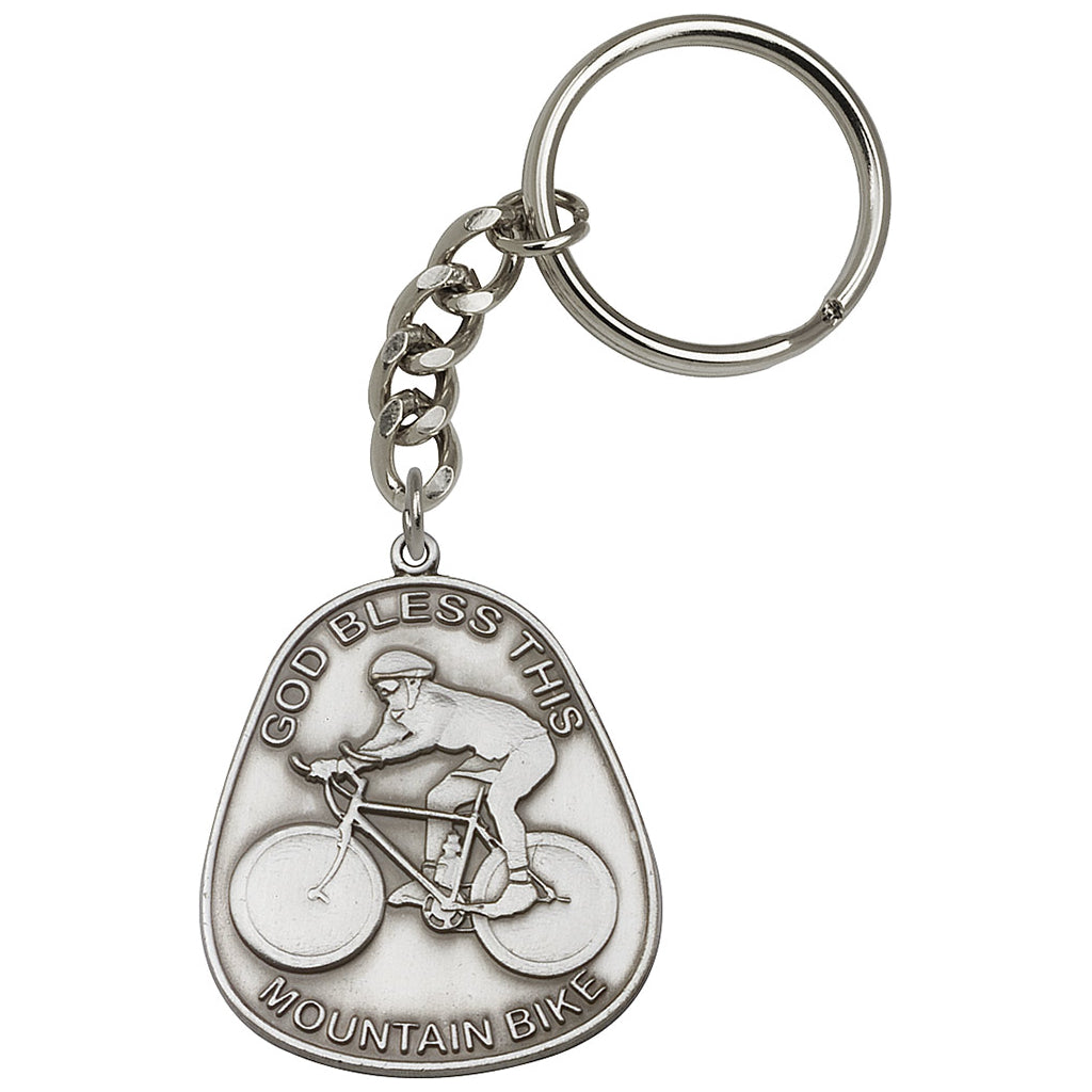 Pewter God Bless This Mountain Bike Key Chain