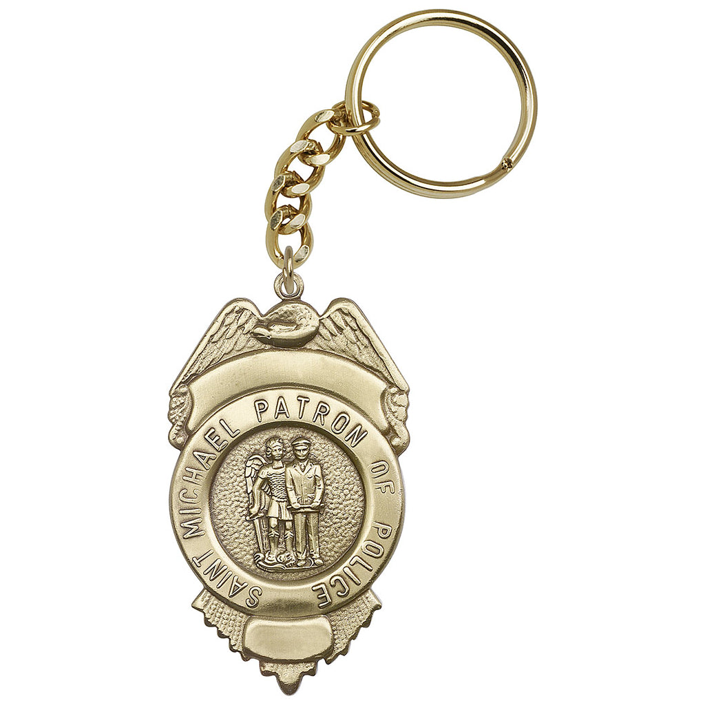 Gold St Michael Archangel Badge Key Chain