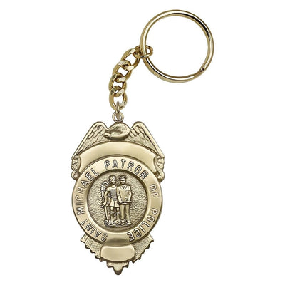 Gold Tone St Michael Archangel Badge Key Chain, Made in USA, Bliss Manufacturing