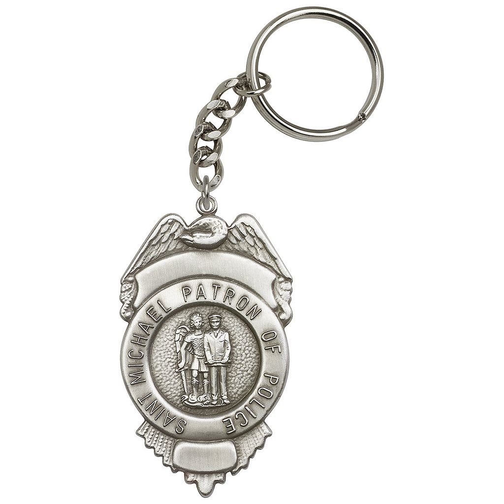 Pewter St Michael Archangel Badge Key Chain