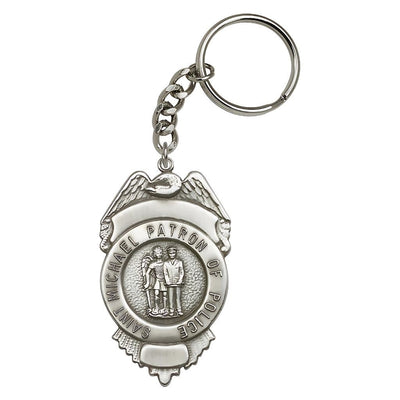 Pewter St Michael Archangel Badge Key Chain, Made in USA, Bliss Manufacturing