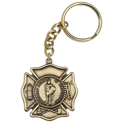 St Florian Firefighter Key Chain, Made in USAGold Tone, gold oxide, Bliss Manufacturing
