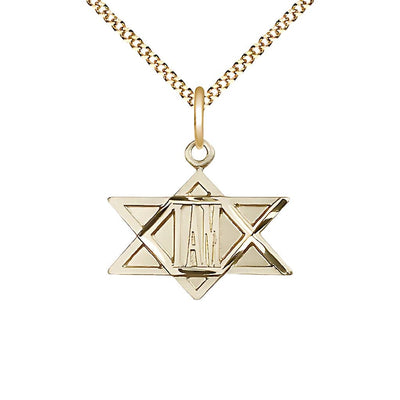 14kt Gold Filled I Am / Star of David Pendant on a 18 inch Gold Plate Light Curb Chain, 3/4-inch tall by 3/4 - inch wide, Bliss Manufacturing