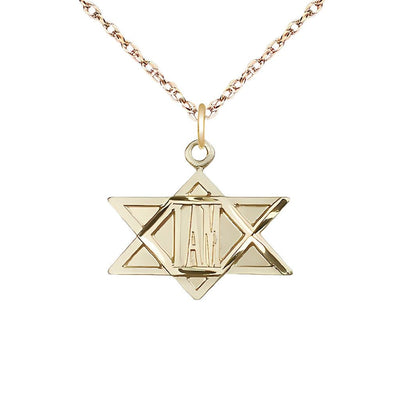 14kt Gold I Am / Star of David Pendant on a 18 inch 14kt Gold Light Rope Chain, 3/4-inch tall by 3/4 - inch wide, Bliss Manufacturing
