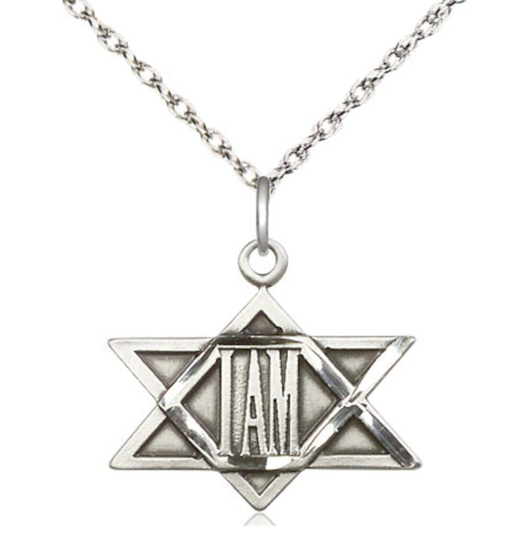 Bliss Sterling Silver I Am / Star of David Pendant on a 18 inch Sterling Silver Light Rope Chain,