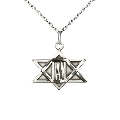Sterling Silver I Am / Star of David Pendant on a 18 inch Sterling Silver Light Rope Chain, 3/4-inch tall by 3/4 - inch wide, Bliss Manufacturing