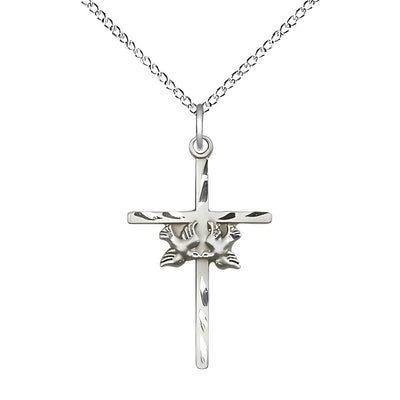 Two Dove Cross Sterling Silver Medal Necklace with Sterling Silver Light Curb Chain, Medal Measures 1-inch tall by 5/8-inch wide, Bliss Manufacturing
