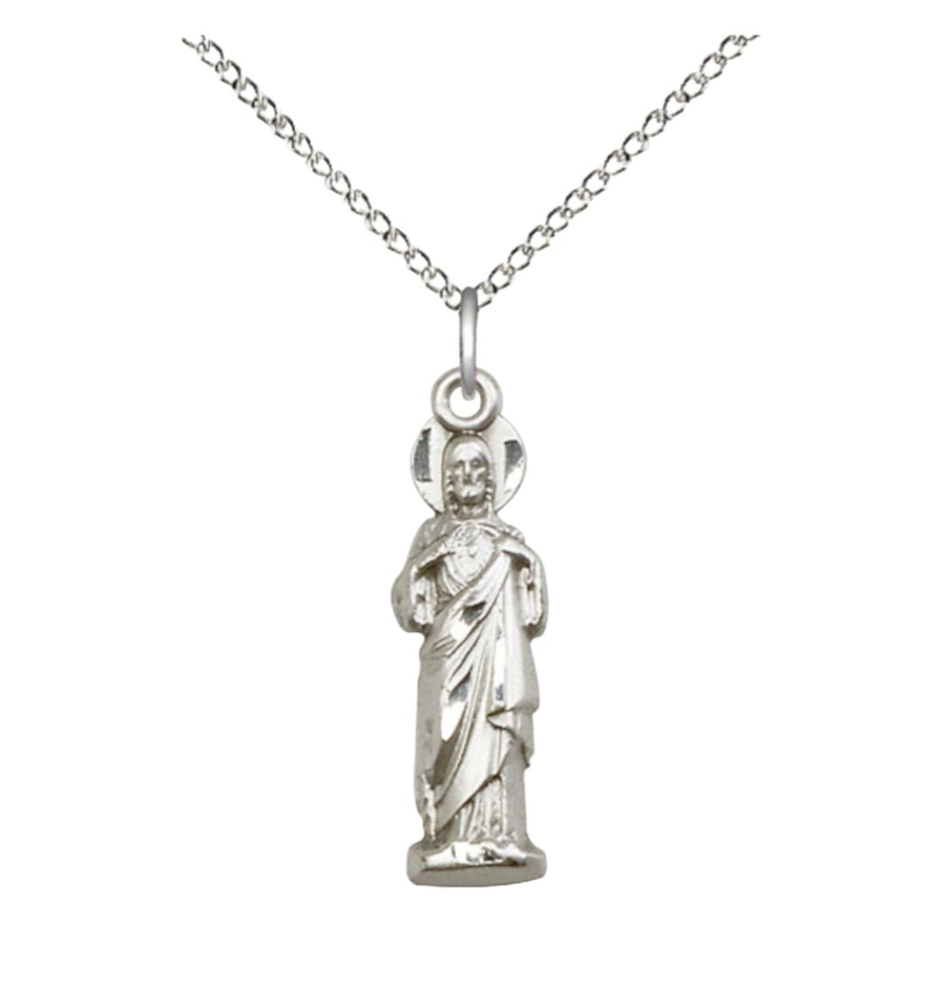 Bliss Sterling Silver Sacred Heart Pendant on a 18 inch Sterling Silver Light Curb Chain,