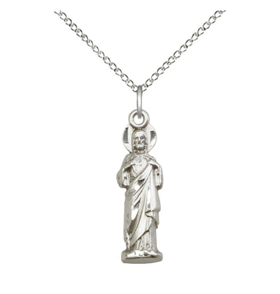 Sterling Silver Sacred Heart Pendant on a 18 inch Sterling Silver Light Curb Chain, Bliss Manufacturing