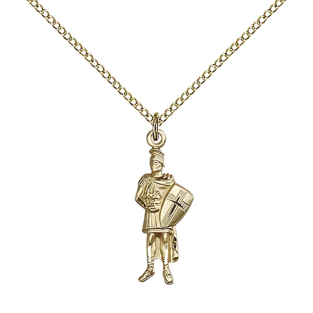 Bliss St. Florian Figure 14kt Gold Pendant with 14kt Gold Chain, Medal Measures 1-inch tall by 3/8-inch wide