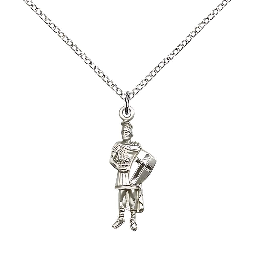Bliss St. Florian Figure Sterling Silver Pendant with Sterling Chain, Medal Measures 1-inch tall by 3/8-inch wide