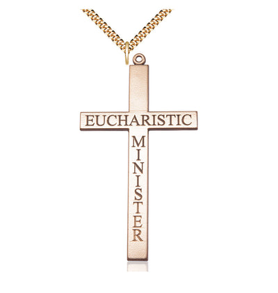 Large Church Eucharistic Minister Cross Gold Filled Pendant w/Gold-Plated Chain, Bliss Manufacturing