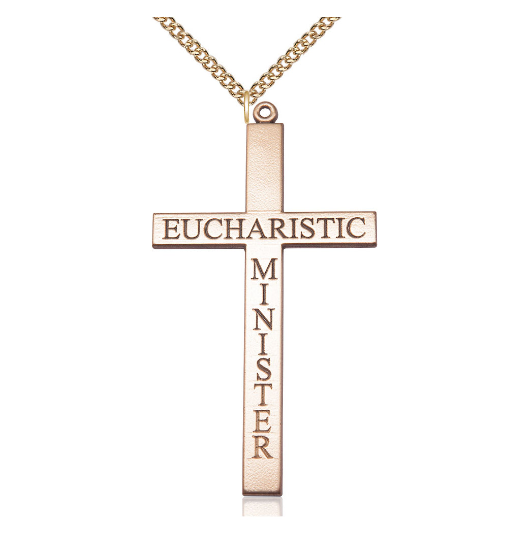 Bliss 14kt Gold Filled Eucharistic Minister Cross Pendant on a Gold Filled Heavy Curb Chain,