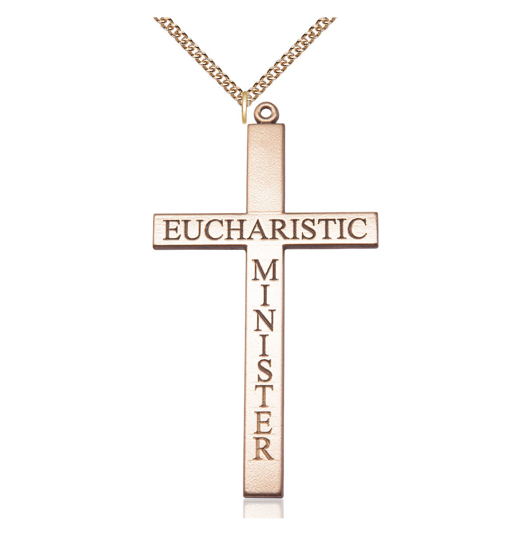 Bliss 14kt Gold Eucharistic Minister Cross Pendant on a 14kt Gold Heavy Curb Chain,