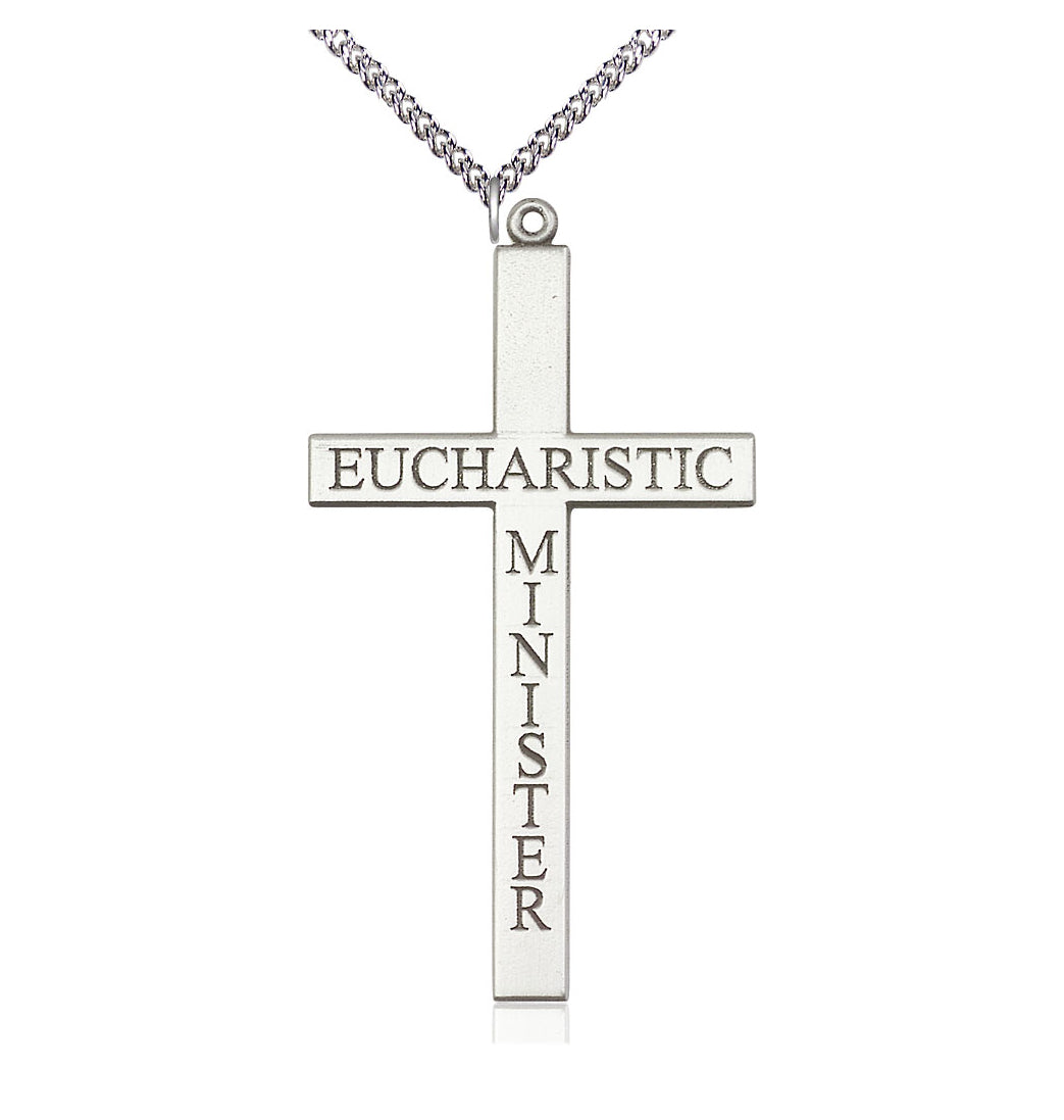 Bliss Sterling Silver Eucharistic Minister Cross Pendant on a Sterling Silver Heavy Curb Chain,