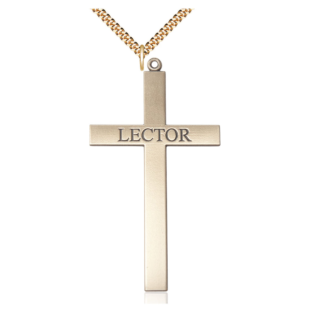 Bliss 14kt Gold Filled Lector Cross Pendant on a Gold Plate Heavy Curb Chain,