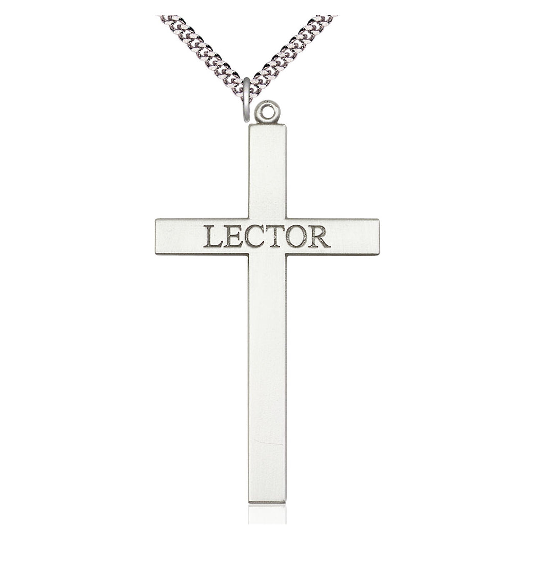 Bliss Sterling Silver Lector Cross Pendant on a Light Rhodium Heavy Curb Chain,