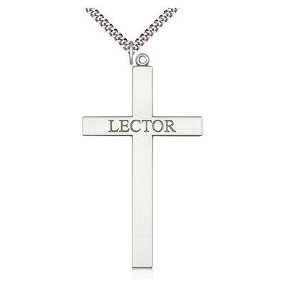 Sterling Silver Lector Cross Pendant on a Light Rhodium Heavy Curb Chain, Bliss Manufacturing
