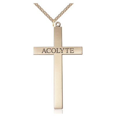 14kt Gold Acolyte Cross Pendant on a 14kt Gold Heavy Curb Chain, Bliss Manufacturing