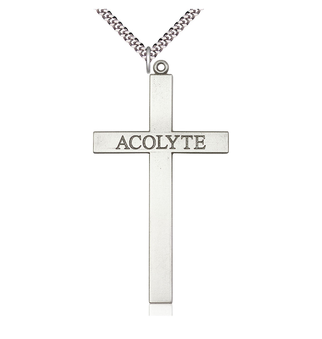 Bliss Sterling Silver Acolyte Cross Pendant on a Light Rhodium Heavy Curb Chain,