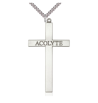 Sterling Silver Acolyte Cross Pendant on a Light Rhodium Heavy Curb Chain, Bliss Manufacturing