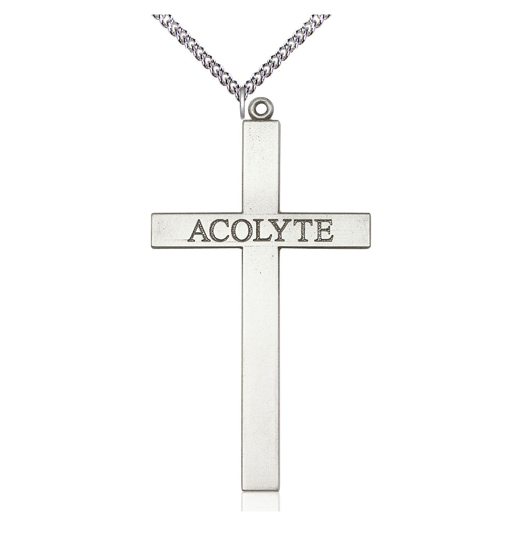 Bliss Sterling Silver Acolyte Cross Pendant on a Sterling Silver Heavy Curb Chain,