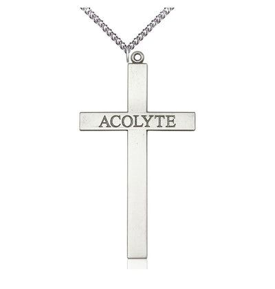 Sterling Silver Acolyte Cross Pendant on a Sterling Silver Heavy Curb Chain, Bliss Manufacturing