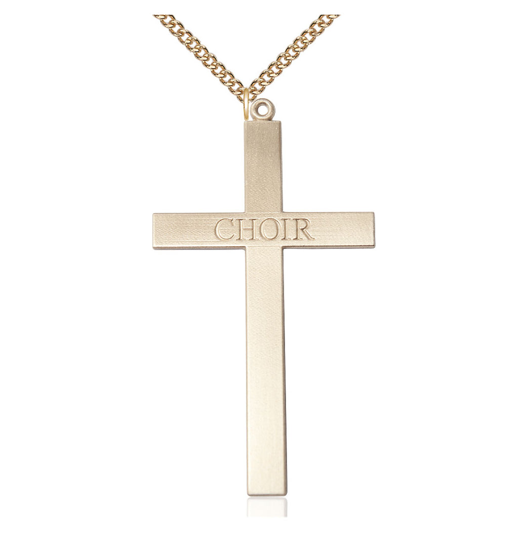 Bliss Manufacturing 14kt Gold Filled Choir Cross Pendant on a Gold Filled Heavy Curb Chain,