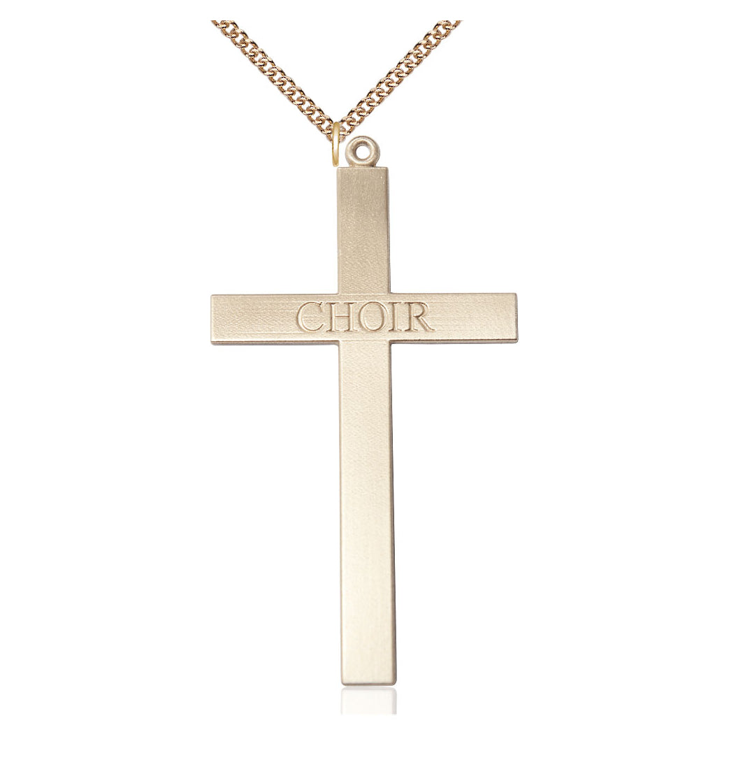 Bliss Manufacturing 14kt Gold Choir Cross Pendant on a 14kt Gold Heavy Curb Chain,