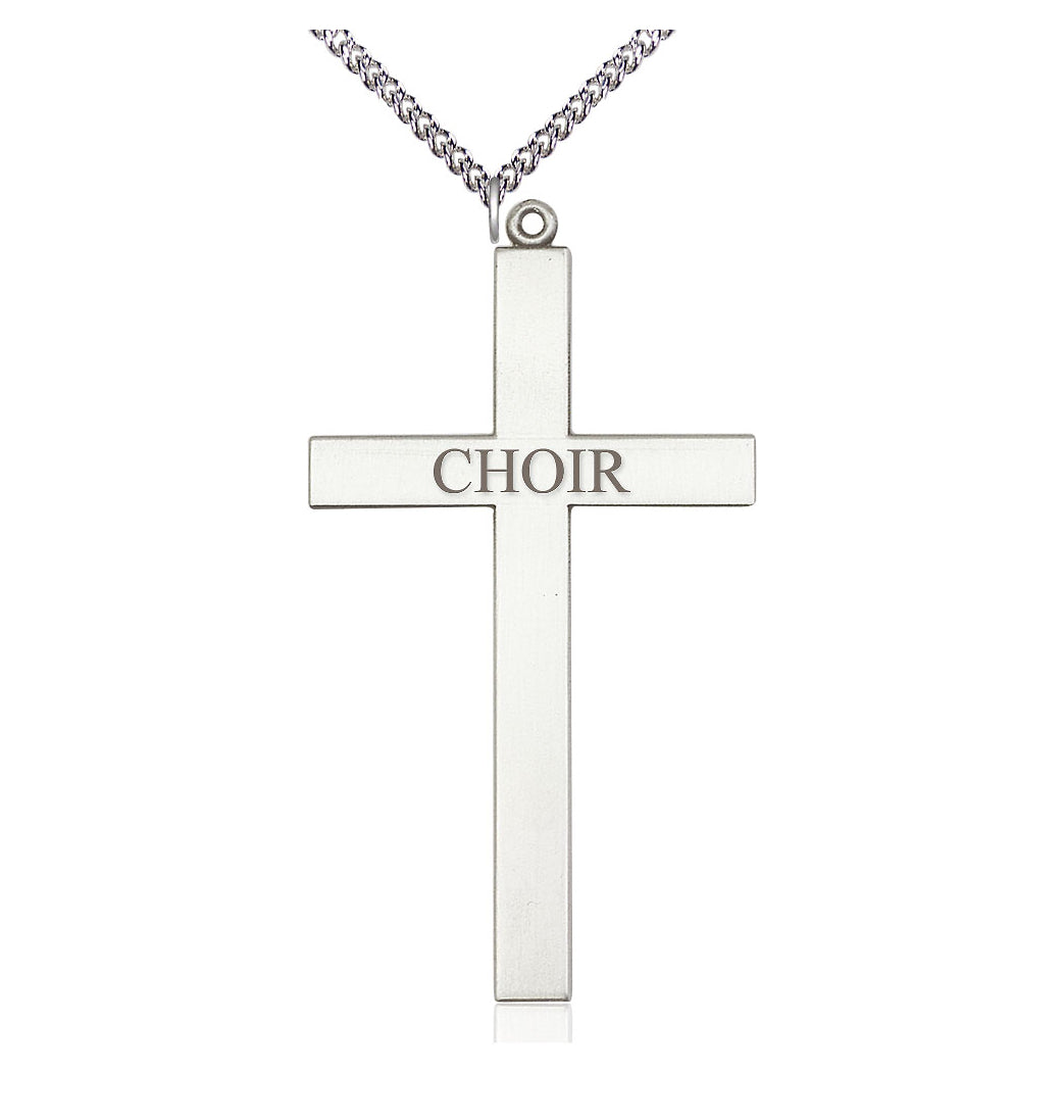 Bliss Manufacturing Sterling Silver Choir Cross Pendant on a Sterling Silver Heavy Curb Chain,