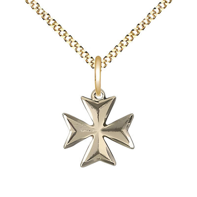 Small Maltese Cross Medal Necklace, gold-filled, Bliss Manufacturing