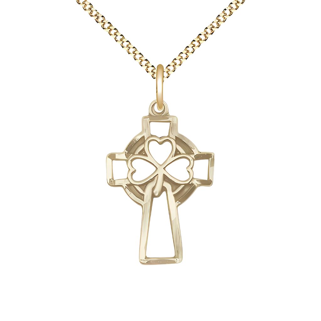 Bliss Shamrock Three Clover Cross Gold-filled Medal Necklace with Plated Chain, 1 X 5/8